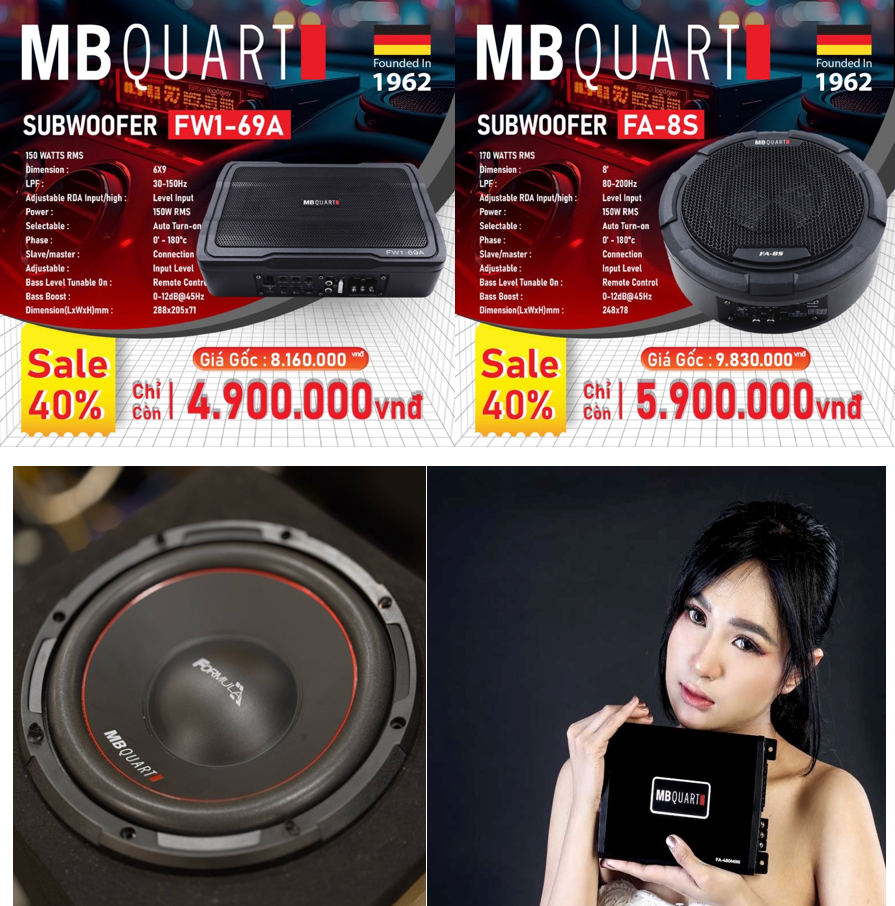 Sub Điện Gầm Ghế MB QUART FA-8S  và Sub hơi MBQuart M1-254